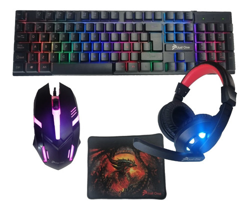 Kit Teclado, Mouse, Audifonos Y Pad Gamer Retroiluminacion