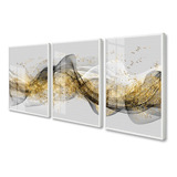 Quadros Decorativos Abstrato Dourado Para Sala Com Vidro Cor Da Armação Branco