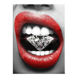 Quadro Decorativo Grande Boca Lábios Diamante Moderno Luxo