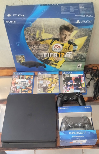 Consola Ps4 Slim (poco Uso) En Caja, 3 Juegos Y 2 Controles