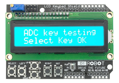 Lcd Keypad Shield 1602 Para Arduino Uno Mega Raspberry Azul