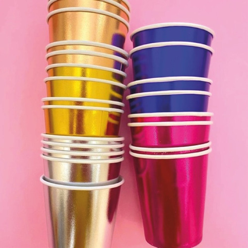 Vasos Polipapel Metalizados Brillantes Lisos X5 Unidades