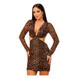 Vestido Curto Decotado Tule Estampa Animal Print Premium