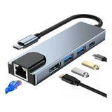 Adaptador Tipo C 5 Em 1 Lan 1000mb Rj45 Usb 3.0 4k Hdmi Pd