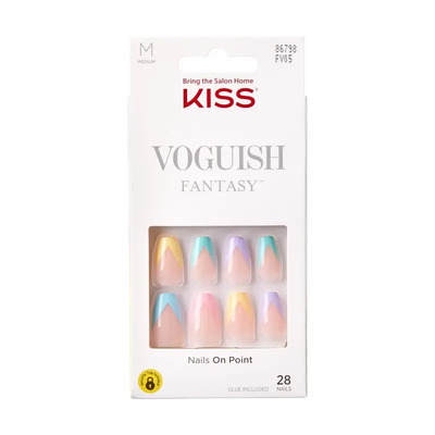 Uñas Postizas Multicolor Francesas Forma Coffin Ballerina Kiss Voguish Fantasy Incluye Pegamento de Larga Duración Uñas postizas acrílicas sin dañar las uñas naturales en solo 15min | Envío gratis