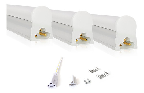 Kit 3 Led Tubular T5 30cm 6w C/ Calha Acoplada Branco Quente