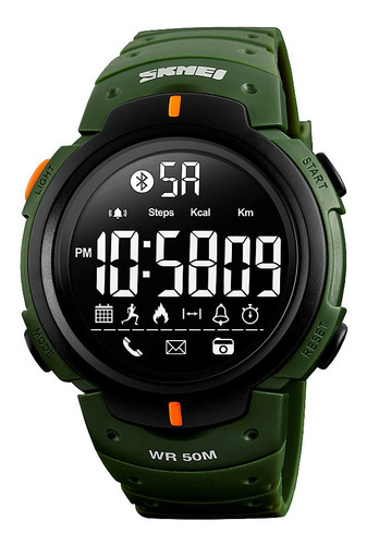 Reloj Hombre Skmei 1301 Bluetooth Pedometro Alarma Digital Color De La Malla Verde Militar Color Del Fondo Negro