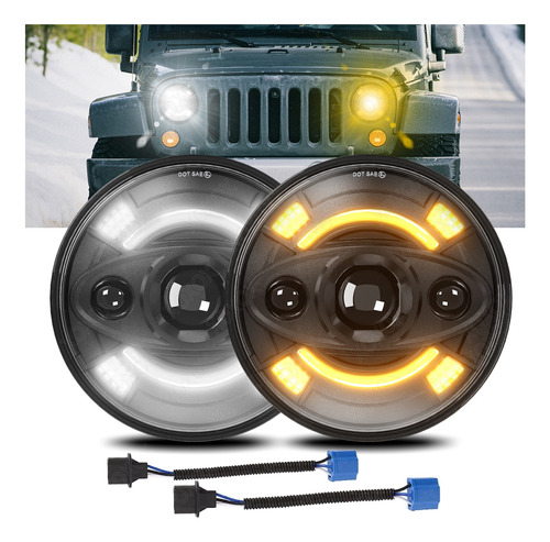 Par 7'' Faros Delanteros Led H4 Halo P/wrangler Jeep Vocho