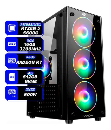 Pc Gamer Ryzen 5 5600g 16gb Ssd 480gb 600w + Wifi + 1650 4gb