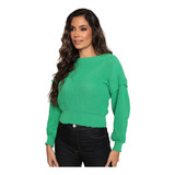 Blusa Feminina Trico Croche Manga Longa Inverno