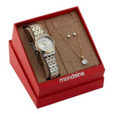 Kit Relógio Mondaine Feminino Bicolor Com Semijoia 32608lpmkbe3k1