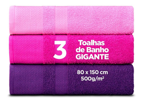 Kit C/3 Toalha De Banho - Gigante 80 X 1,50 - 500 G/m - Top