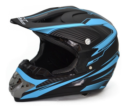 Casco Cerrado Motocicleta Negro Azul Moto Cross Certific Dot