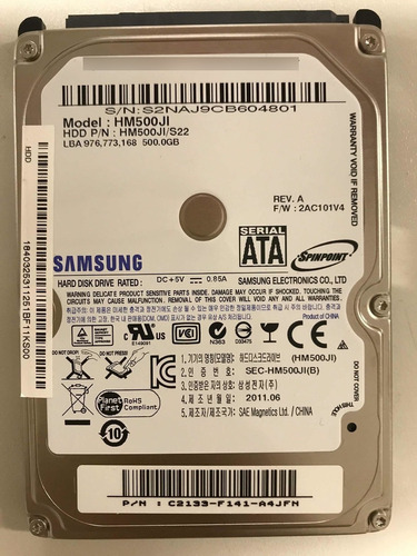 Placa Lógica Hd Samsung Hm500ji/s22 500gb Sata 2.5 2ac101v4