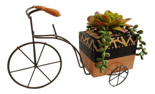 Maceta Vintage Bicicleta Con Suculentas Artificiales