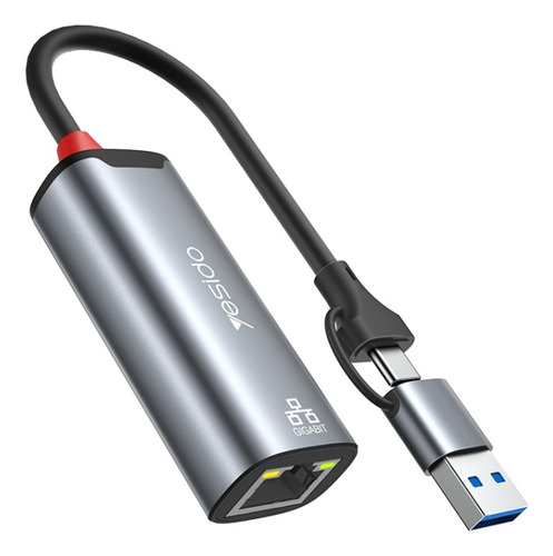 Adaptador Usb+usb-c/type-c A Ethernet Gris Yesido