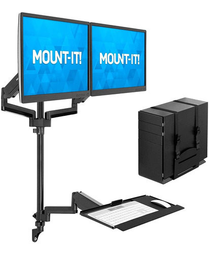 Soporte De Pared Para 2 Monitores Hasta 32  Y Laptop, Negro