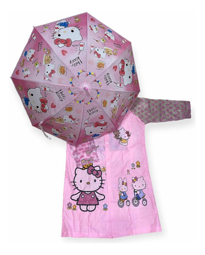 Piloto Y Paragua Impermeable Importado Infantil Hello Kitty