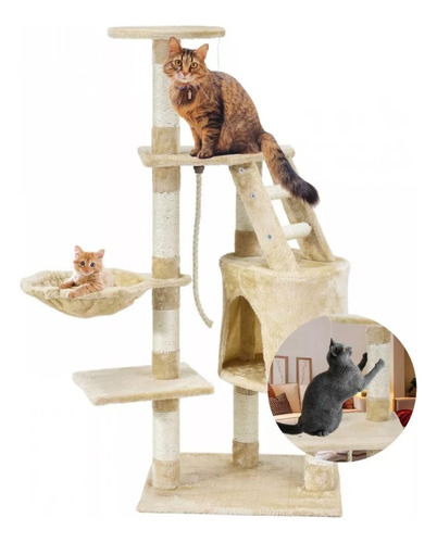 Mueble Rascador Para Gatos Uñas 120cm Casa Hamaca Escalera 