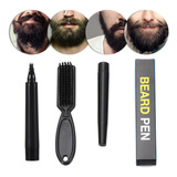 Caneta De Falhas Barba Beard Pen + Escovinha Castanho Escuro