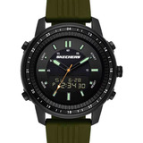 Skechers ® Reloj Digital Analógico Ligero Cuarzo Sr5155 Dht Color De La Correa Verde Color Del Bisel Negro Color Del Fondo Negro