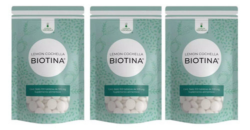 3 Bolsas Biotina Lemon Cochella.  100% Original-100 Tabletas