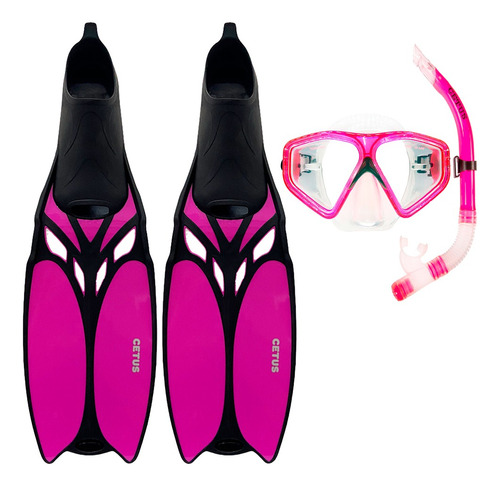 Kit Mergulho Cetus Shark Fun 3pç (máscara Nadadeira Snorkel) Tamanho Rosa 33-34