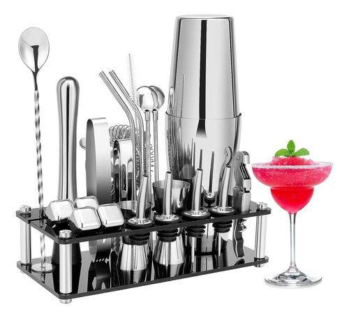 Kit De Coctelería 23 Pieas Shaker Cocktail Con Soporte 750ml