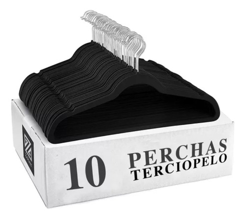 Set 10 Perchas Para Ropa De Recubiertas Pvc Terciopelo Negra