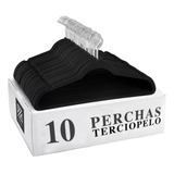 Set 10 Perchas Para Ropa De Recubiertas Pvc Terciopelo Negra