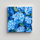 Cuadro Gouache: Canva Abstracto Y Flores De Hortensias Azule