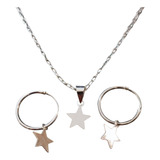 Conjunto Collar Aros Argolla Estrella Mujer Plata 925 + Caja