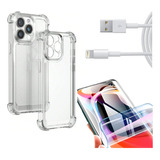 Funda Para iPhone + Vidrio De Hidrogel + Cable Usb 