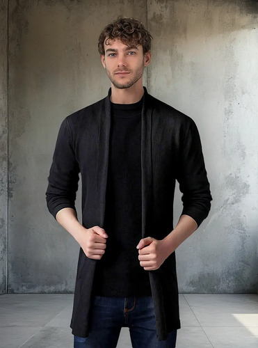 Saco Sueter Cardigan Casual Largo Abierto Para Hombre 3008