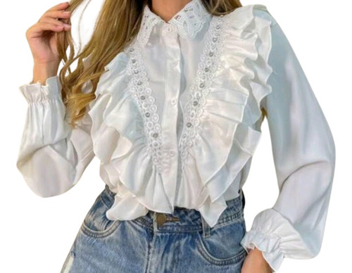 Camisa Feminina Empório Gaúcho Manga Longa Com Babados