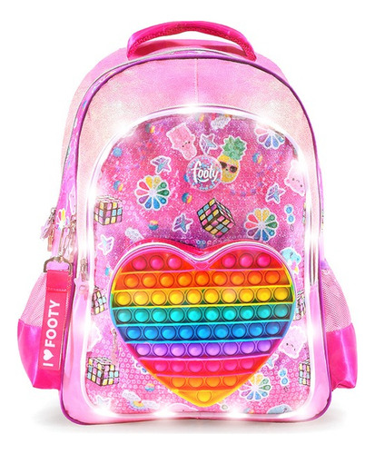 Mochila Pop-it Corazón, De Espalda, 18 , C/luz, Footy, 12663 Color Rosa