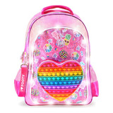 Mochila Pop-it Corazón, De Espalda, 18 , C/luz, Footy, 12663 Color Rosa