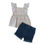 Conjunto Infantil Feminino Bata Short Jeans Luxo 223269