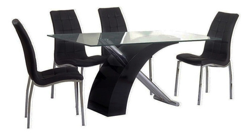 Mesa De Comedor Rectangular Vidrio Madera 200x90cm - Victory Tapa Negro