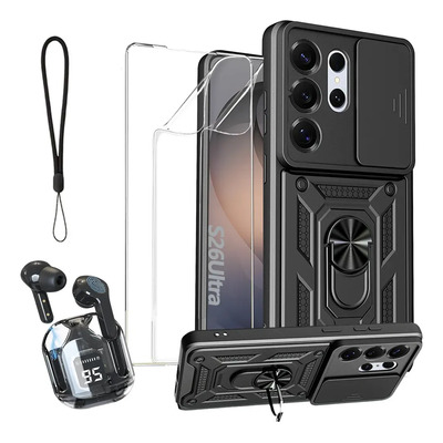 Funda Para Samsung S26 Ultra Uso Rudo Anillo+ Micas Cristal+2pzs Pantalla De Hidrogel+ Auriculares Bluetooth,Carcasa Uso Rudo Anillo Soport Con Uso Rudo Con Tapa Deslizante Para La Cámara | MercadoLibre