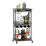 Carrito De Bar De 3 Niveles Hogar, Mini Mueble Bar Roda...