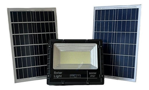 Reflector Led Solar 800w Luz Blanca Doble Panel Con Control Color De La Carcasa Negro Color De La Luz Blanco Frío