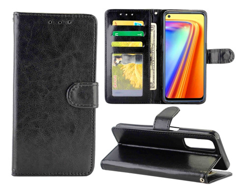 Funda De Piel Crazy Horse Negra Para Oppo Realme 7/narzo 20