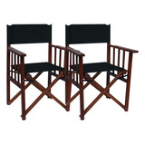 Sillon Silla Director Madera Oscura Plegable Jardin Bar X2 Color Negro