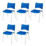 Kit 5 Cadeira Iso Base Branco Escola, Igreja Azul