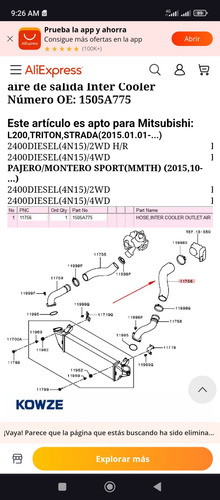 Manguera Del Intercooler Mitsubishi L200 Triton Foto 3