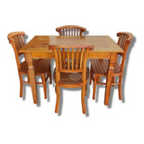 Mesa Madeira Rustica 120 X 80 Maciça Com 4 Cadeira Leque 