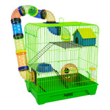 Gaiola Hamster 3 Andares Colorida Com Casa Tubos Verde
