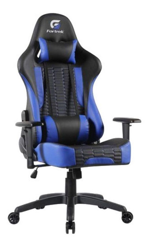 Cadeira De Escritório Fortrek Cruiser Gamer Ergonômica  Preto E Azul Com Estofado De Couro Sintético