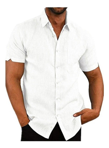 Yo) Camisa Slim Fit Hombre Manga Corta Cuello Mao Casual